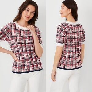 Ann Taylor Multicolor Tweed Short Sleeve Sweater